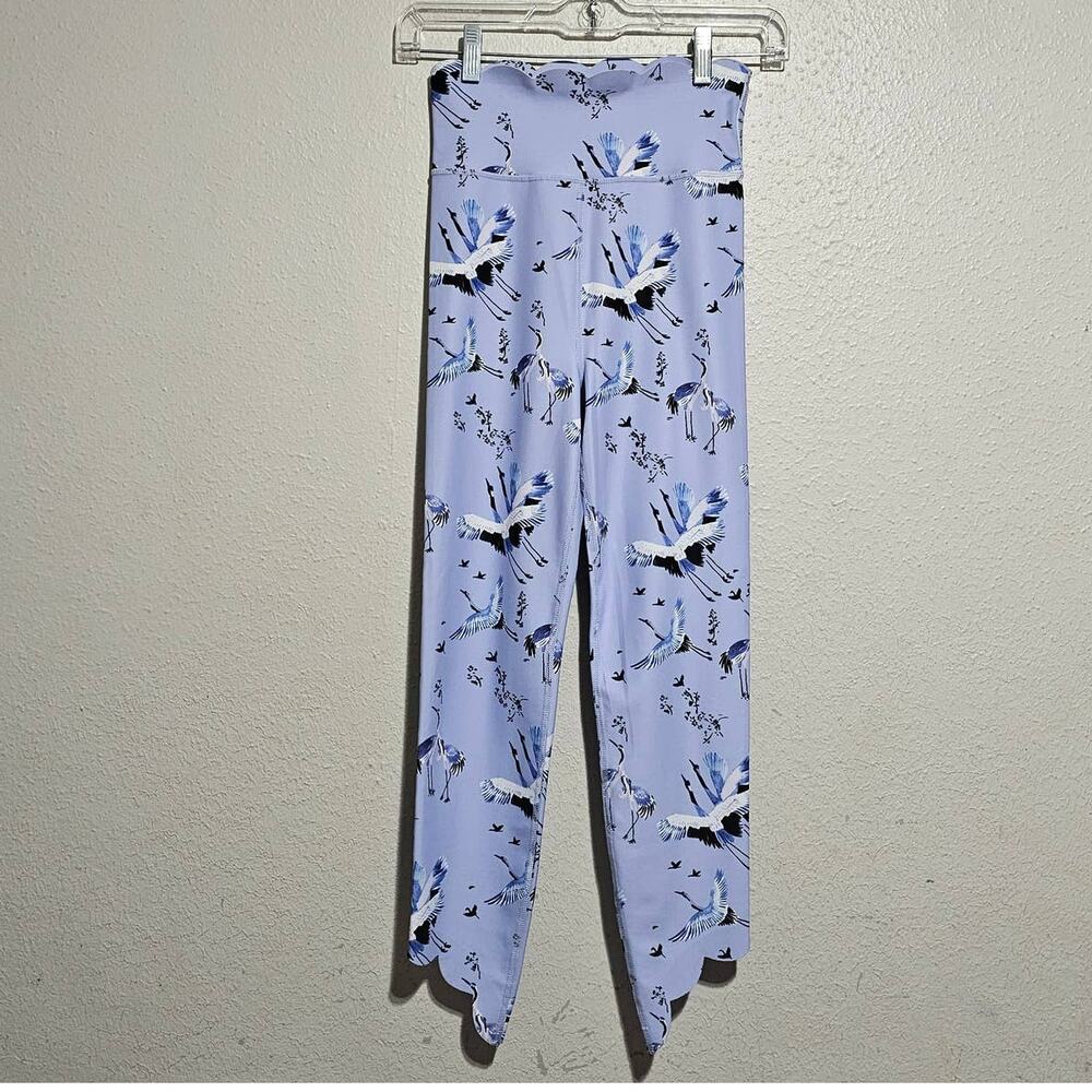 Carbon38 Purple Blue Crane Leggings Scallop Women XS Gym Athleisure